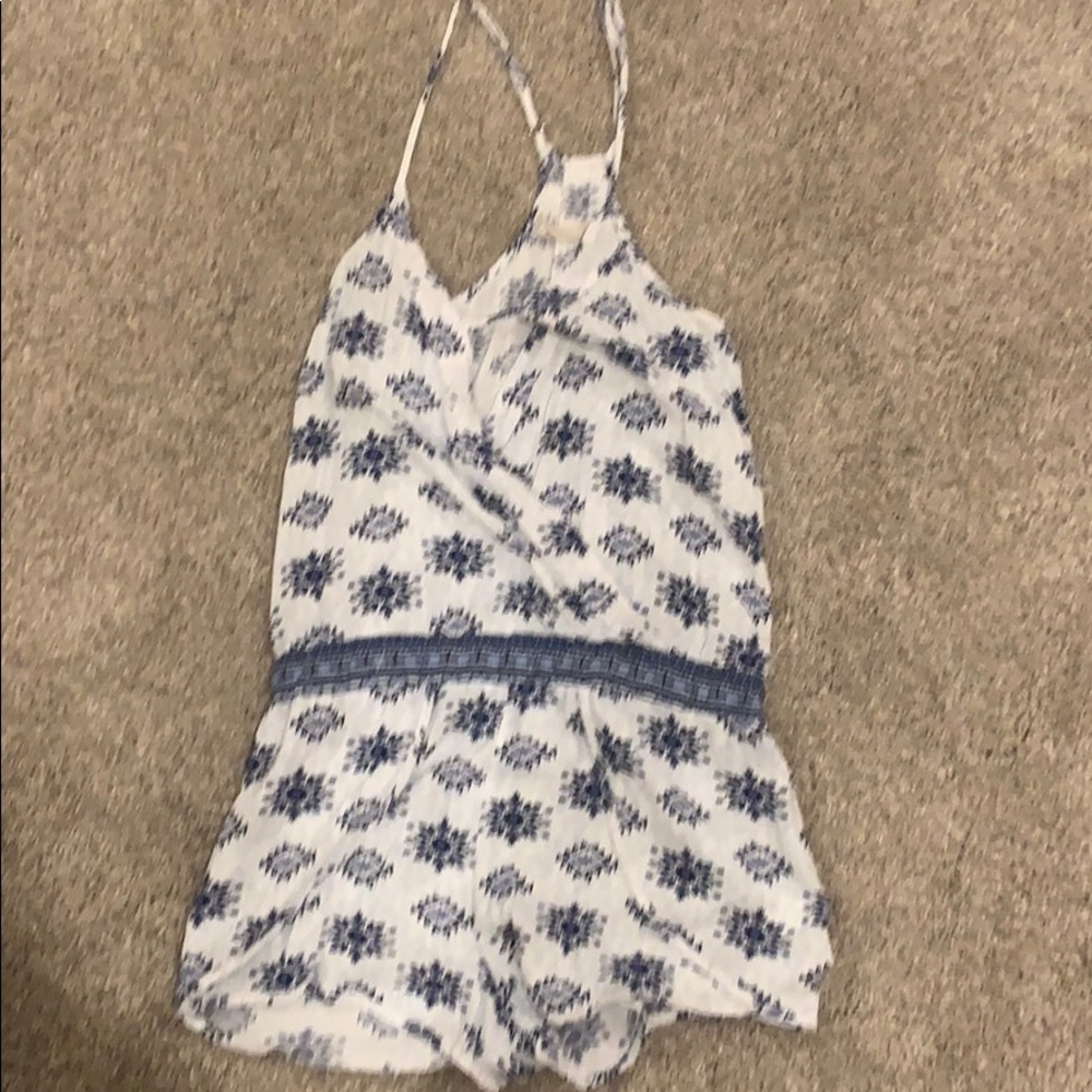 beach style blue and white romper